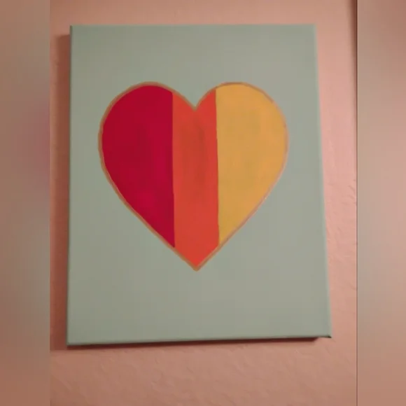 Heart Canvas Wall Art 8x10 Hand Painted Modern Colorful Acrylic Painting Gift - Picture 3 of 4